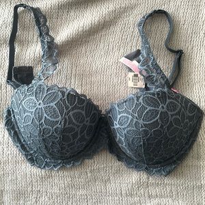 Victorias Secret- Light Blue Push Up Bra With Scalloped Lace Detail on Strap
